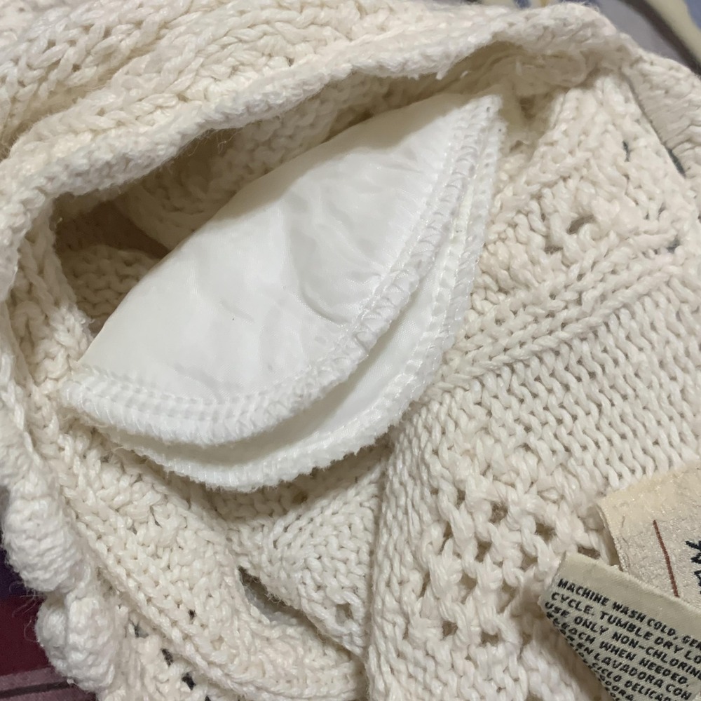 Vintage Yarnworks Sweater Womens Medium Ivory Handknit Cable Popcorn Chunky 90s - Picture 14 of 16